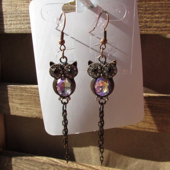 NEW Statement Rhinestone Owl Earrings - Picture 4 of 5